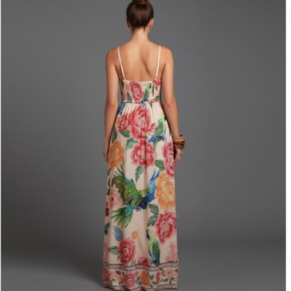 Boho Floral Print V-Neck Maxi Dress - Picture 2 of 9